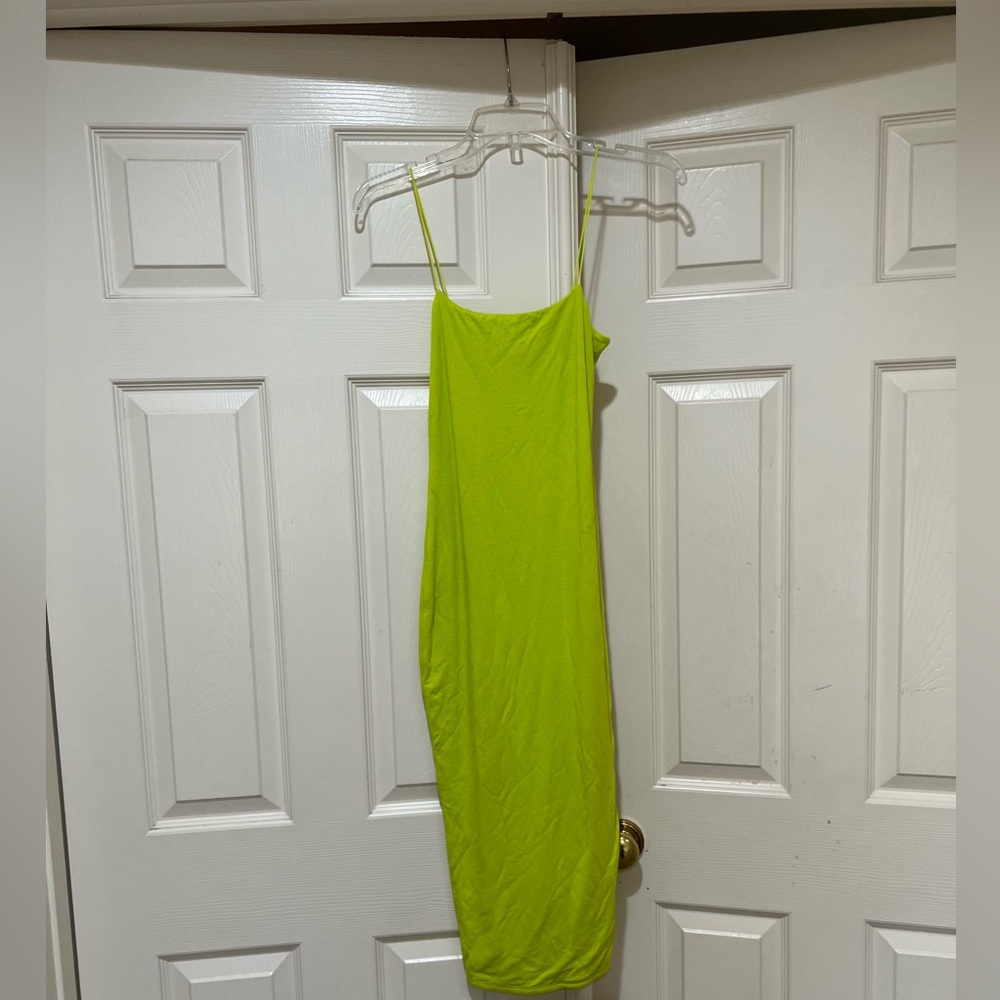 NAKED‎ WARDROBE lemon GREEN THIN STRAP BODYCON DRESS stretchy size medium